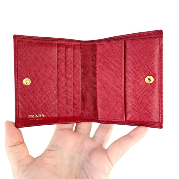Authentic PRADA Red Saffiano Leather Trifold Wallet with Box & Cards - Picture 5 of 15
